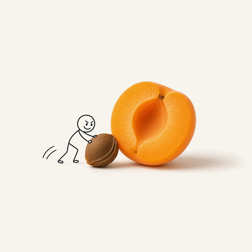 Apricot Juice — fruit illustration with a line-drawn figure