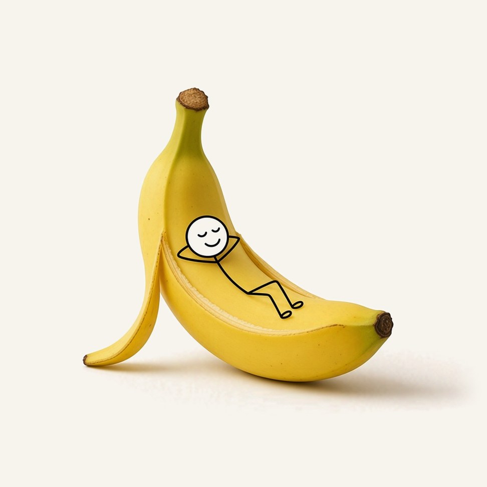 Banana Juice — fruit illustration with a line-drawn figure