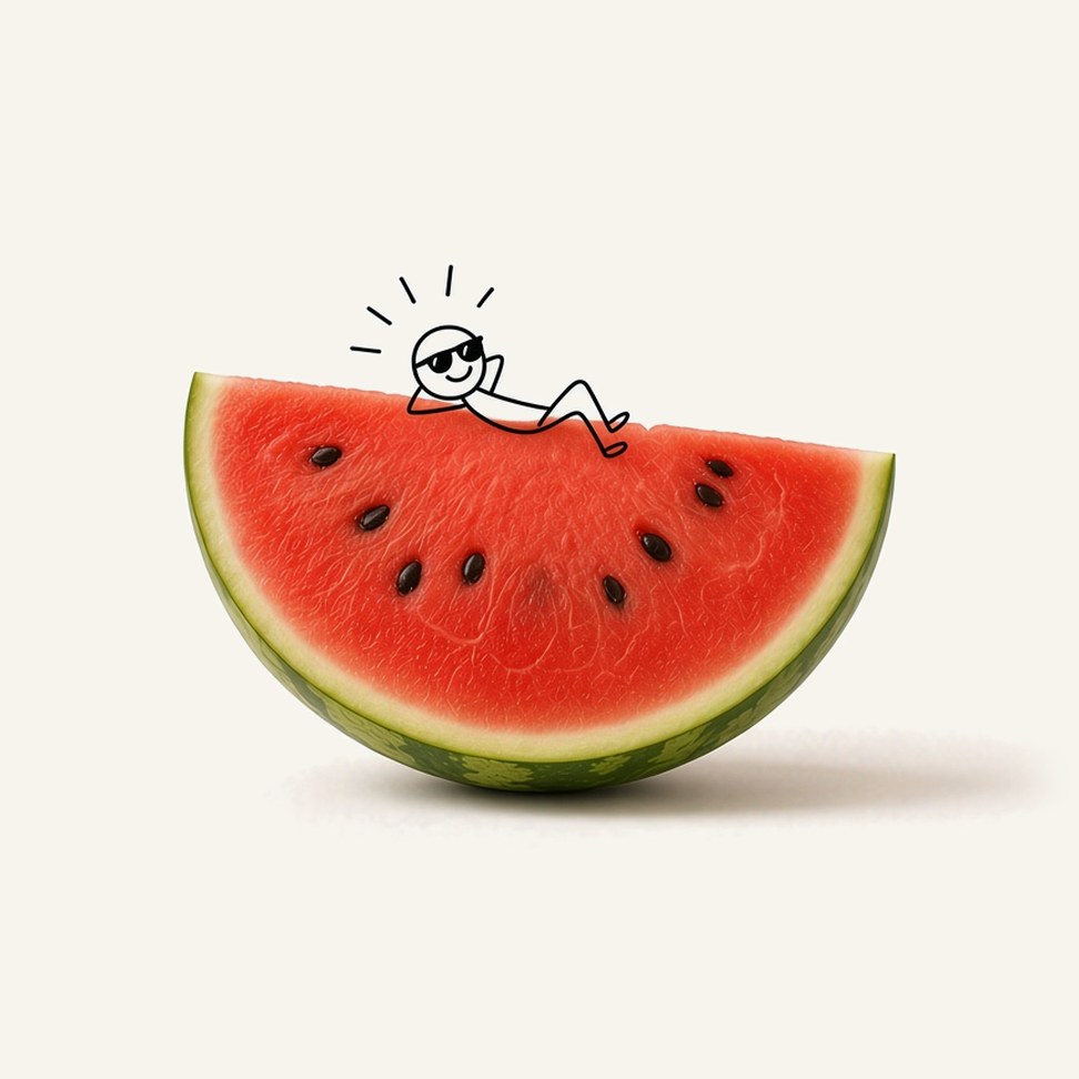 Watermelon Juice — fruit illustration with a line-drawn figure